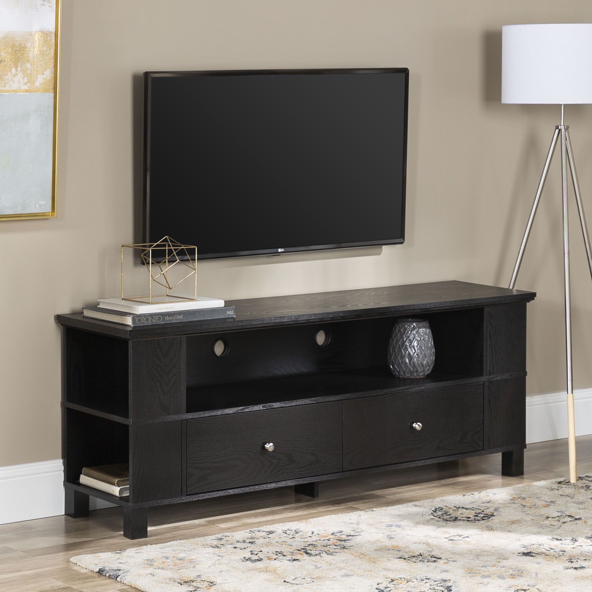Walker Edison Black Wood Tv Stand For Tvs Up To 65&quot; - Walmart.com with Elevate Your Entertainment Space with a Beautiful Black Wood TV Stand