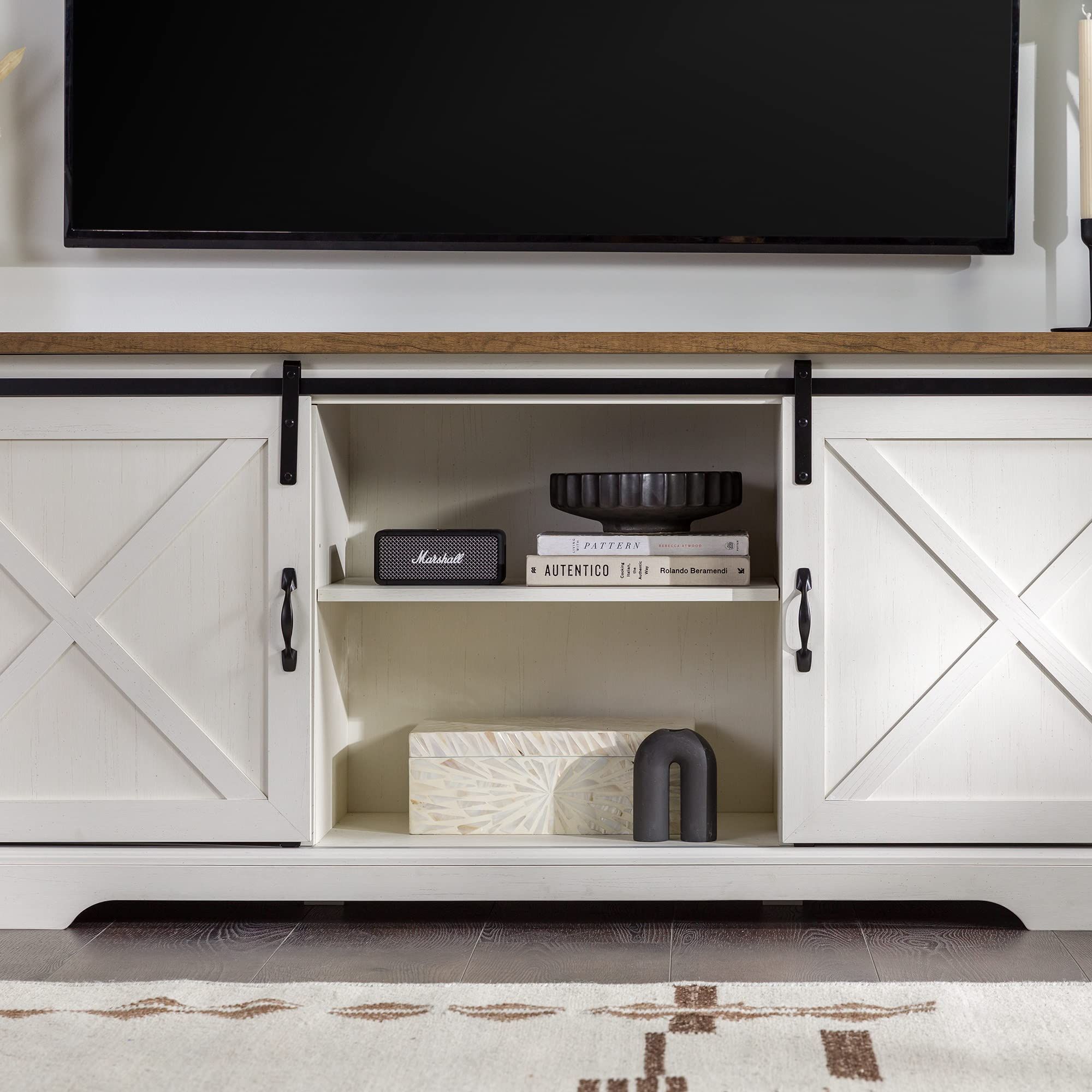 Walker Edison Corbin Modern Farmhouse Sliding X Barn Door Tv Stand For ... with regard to Farmhouse Tv Stand With Sliding X-Pattern Doors &amp; Glass Inserts