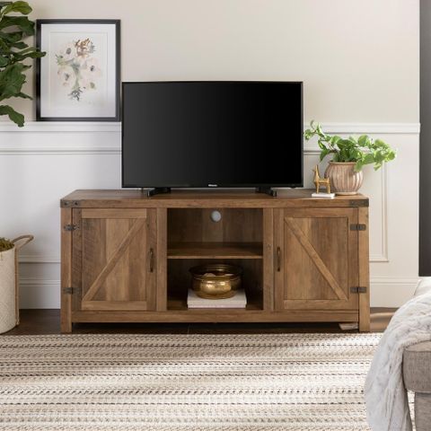 Walker Edison Furniture Company 58 In. Rustic Oak Barn Door Tv Stand ... with regard to Building Your Dream Media Center with Quality Wood Construction