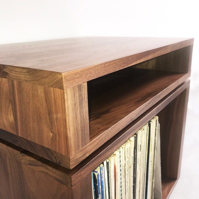 Walnut Record Player Stand Premium Solid Wood Vinyl Storage - Etsy Uk intended for Kurtis 67&quot; Tv And Vinyl Record Stand, Walnut