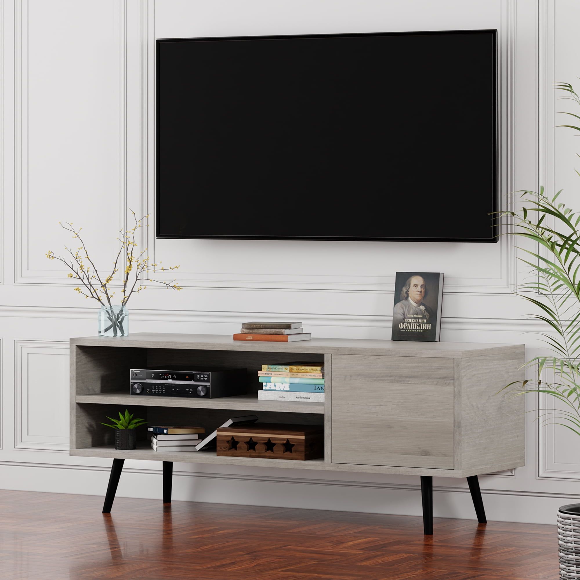 Walsunny Modern Tv Stand For Tvs Up To 55 Inches Wood Tv Console Table ... inside The Art of Styling a Silver Jaymes Console Table for Modern Living