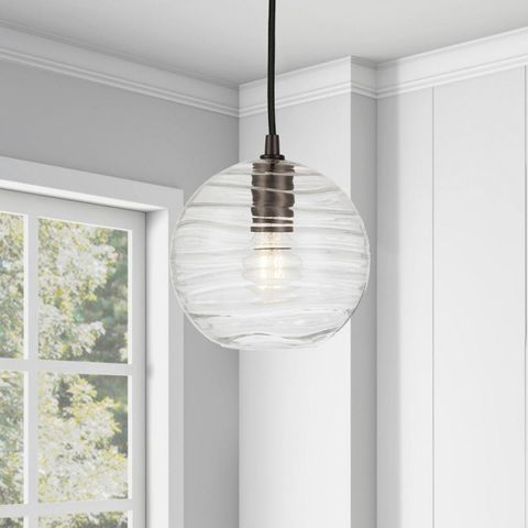 Wayve 8 Wide Textured Pendant With Glass Shade In Blackened Bronze ... for Zeno 8.5 Pendant Understanding Blackened Bronze Finishes