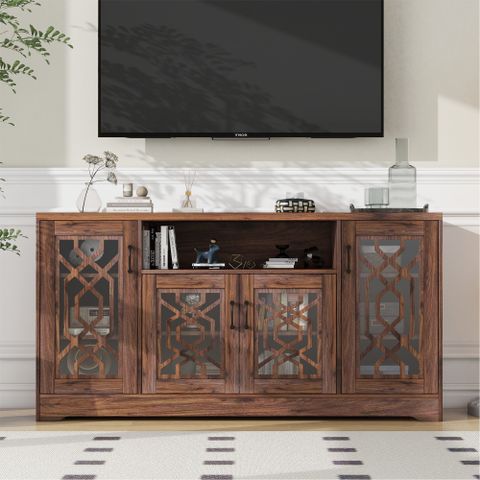 Wentygam Tv Stand For 65+ Inch Tv, Rustic Media Console With Storage ... with regard to Exploring the durability and beauty of walnut torus oval television furniture
