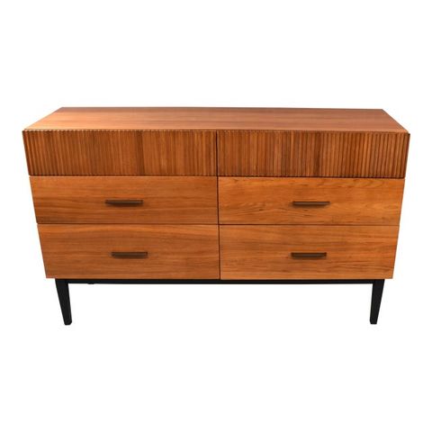 West Elm Contemporary Wood Fluting Walnut Veneer Bronze Finish 6-Drawer ... regarding Dann Foley Six Drawer Dresser Walnut Wood Veneer