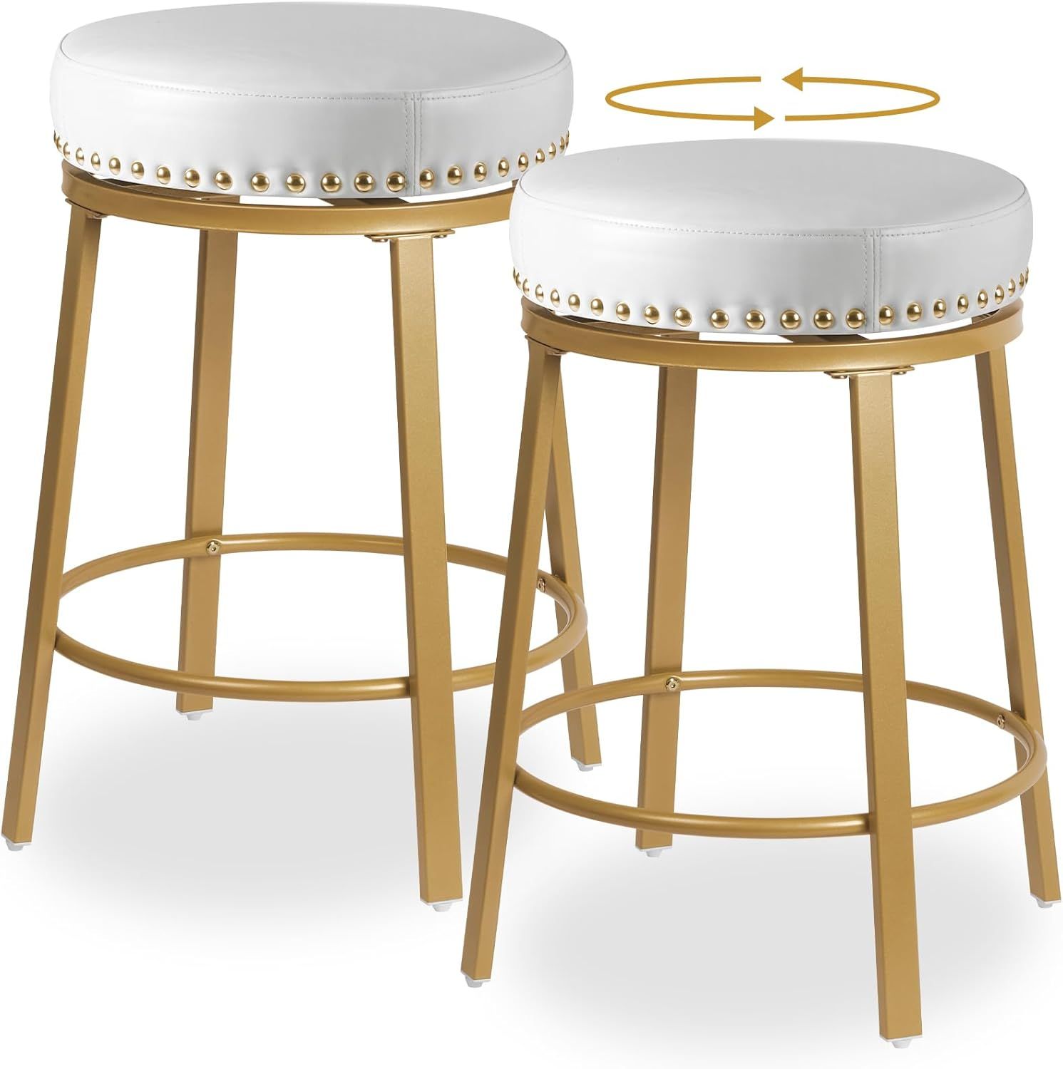 White &amp; Gold Bar Stools Set Of 2 Counter Height 24 Inches Swivel Bar ... within The Art of Seating Discovering the Backless Industrial Bar Stool with a Gold Geometric Touch