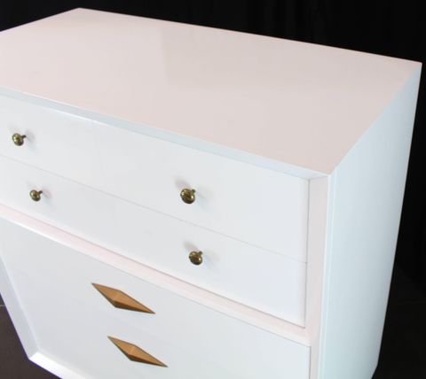 White Lacquer Deco Style High Chest Dresser With Diamond Pulls For Sale ... in Finding Functionality and Style in White High Chest Dressers with Groove Handles