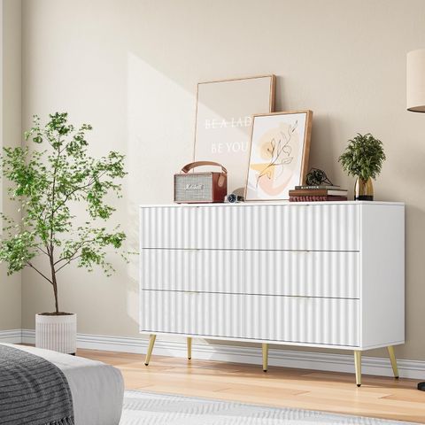 White Rattan 6 Drawers Chest Of Dressers For Bedroom Modern 6 Drawer ... within Modern High Chest Dresser With Goove Handles, White