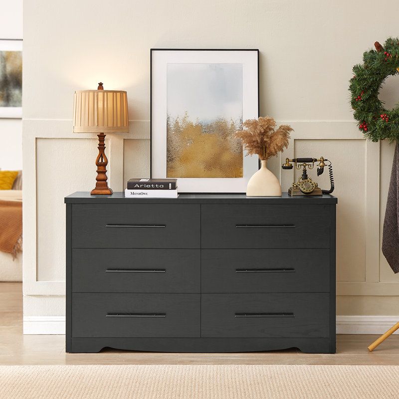 Winston Porter 55&quot; 6 Drawers Double Dresser For Bedroom. | Wayfair within Luxor 6 Drawer Double Dresser, Black