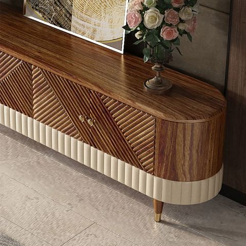 Wovent Walnut Tv Stand With Storage Oval Vintage Tall Media Console ... inside Torus Oval Wood Tv Stand, Walnut