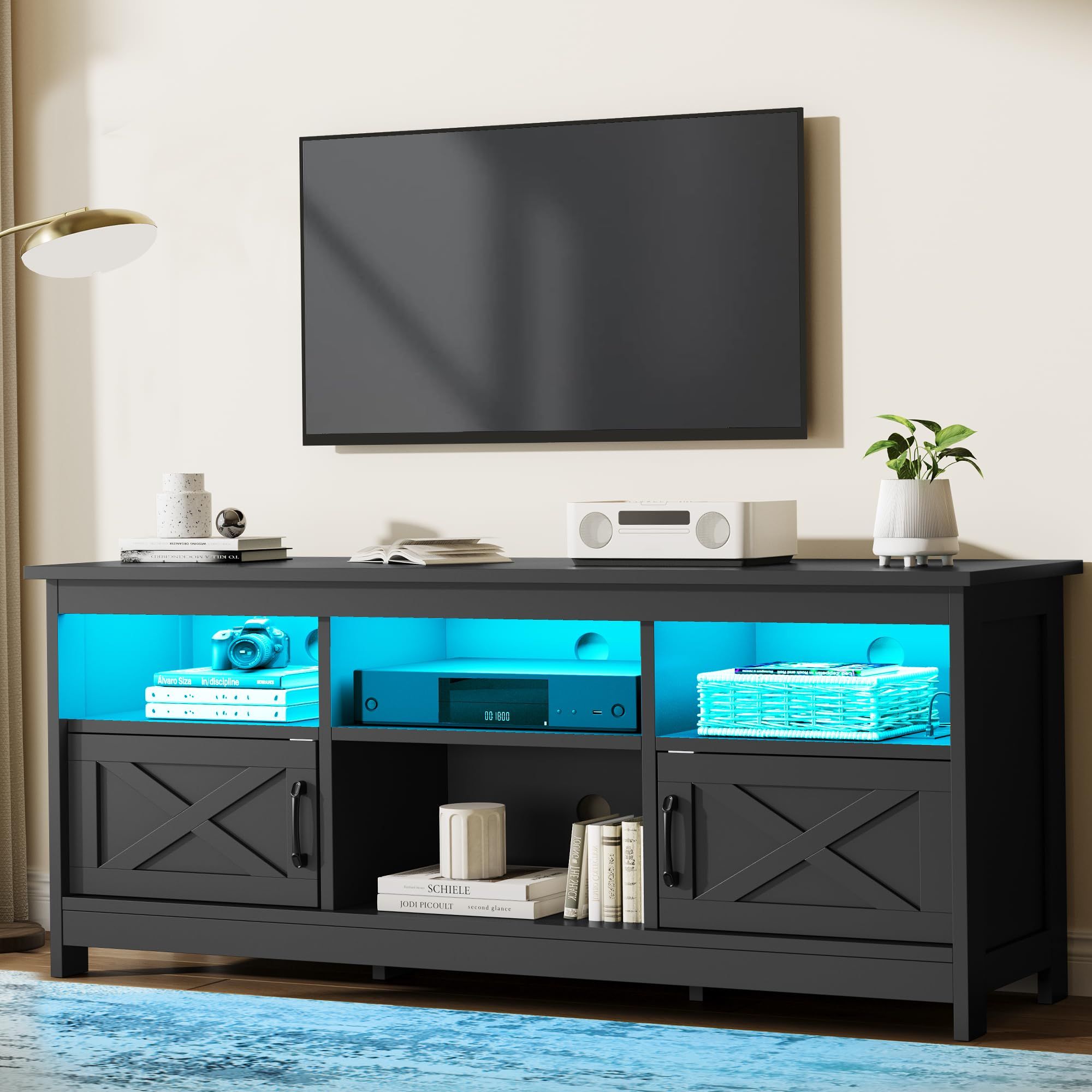 Yitahome Farmhouse Tv Stand With Power Outlet, Led Light Entertainment ... regarding Exploring the Benefits of Black TV Stands for Contemporary Homes