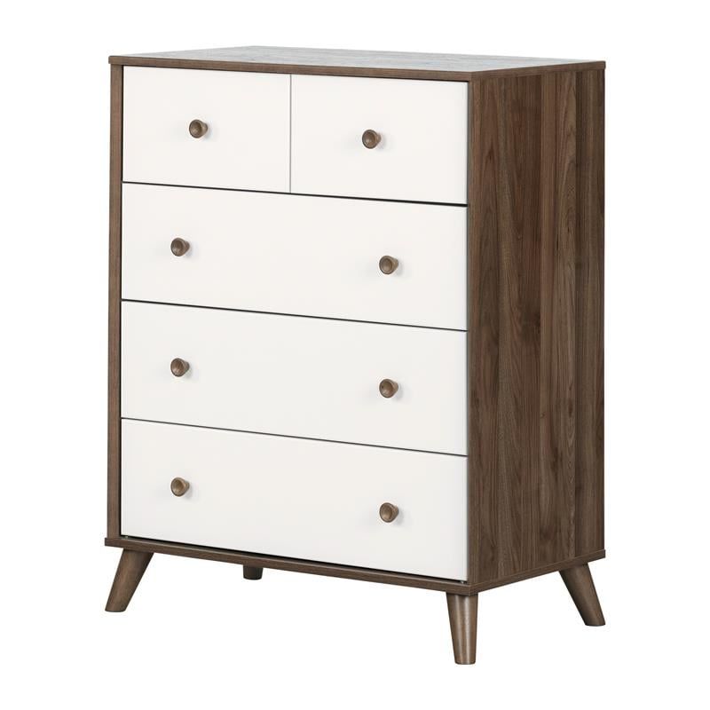 Yodi 5-Drawer Chest-Natural Walnut And Pure White-South Shore | Cymax ... in Understanding the South Shore Tao 5 Drawer Chest in Natural Walnut