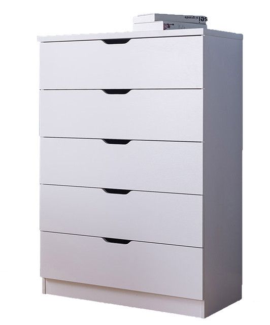 5 Drawers Chest Dresser, 5 Drawers, White - Contemporary - Dressers ... with regard to Modern White And Black 5-Drawer Chest