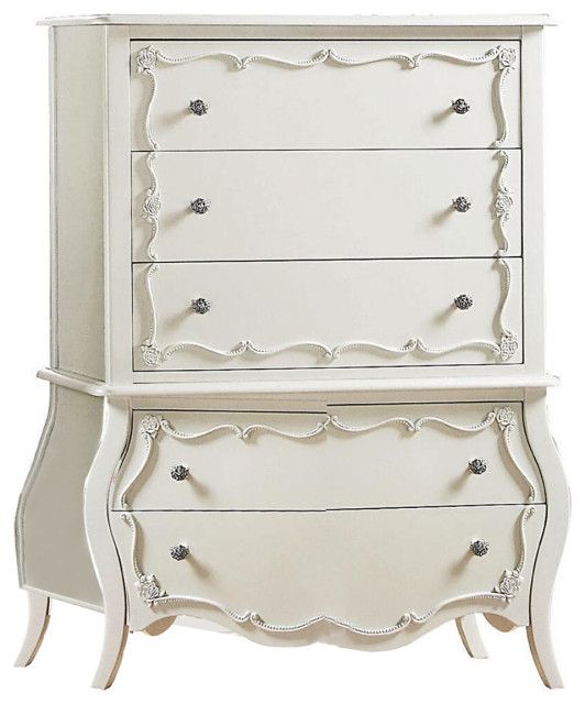 5 Drawers Chest With Nickel Rose Handle, Pearl White - Traditional ... pertaining to The art of choosing the perfect pearl white 5-drawer chest for your home