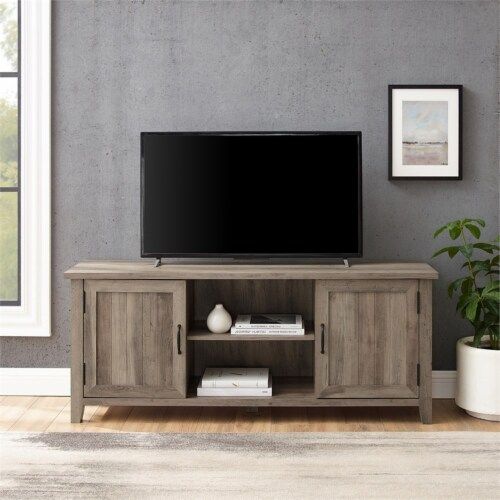 58 Wood Modern Farmhouse Grooved 2 Door Tv Stand - Gray Wash, 1 - Fry’s ... with regard to Choosing the Right Materials for Durable and Stylish Corner Entertainment Units