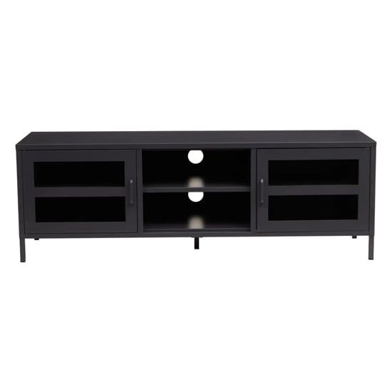 Accra Steel Tv Stand With 2 Doors 1 Shelf In Black inside Transitional Tv Console, 2 Doors With Accented Front And Ring Metal Pulls, Black