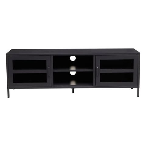 Accra Steel Tv Stand With 2 Doors 1 Shelf In Black inside Transitional Tv Console, 2 Doors With Accented Front And Ring Metal Pulls, Black