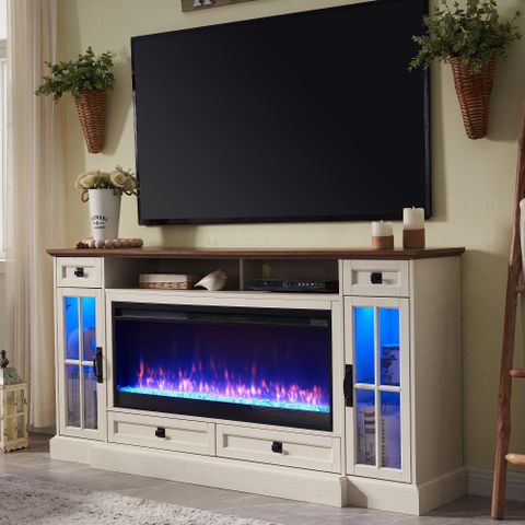 Amazon.com: Liviland 68" Farmhouse Engineered Wood Tv Stand Media ... regarding Liviland 48 In. Tv Stand Media Console For Tv Up To 53 In. - Off White