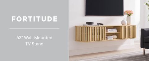 Amazon.com: Modway Eei-6528-Oak Fortitude 63" Wall-Mounted Tv Stand ... throughout Maximizing Space with Contemporary Wall-Mounted Media Furniture