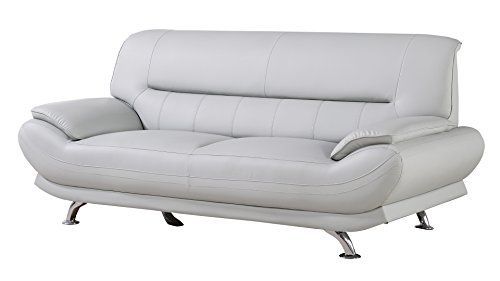 American Eagle Furniture Mason Mid Century Modern Leather Upholstered ... inside American Eagle Furniture Genuine Leather Sofa In Light Gray