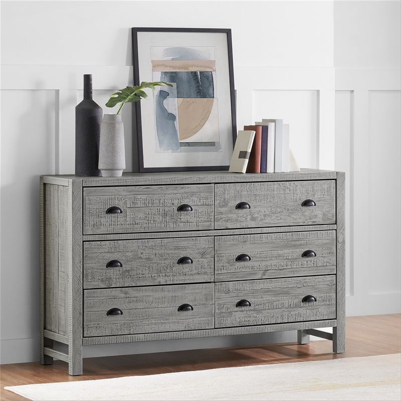 Arden 6-Drawer Double Dresser/Driftwood Gray | Homesquare with regard to Arden 6-Drawer Wood Double Dresser