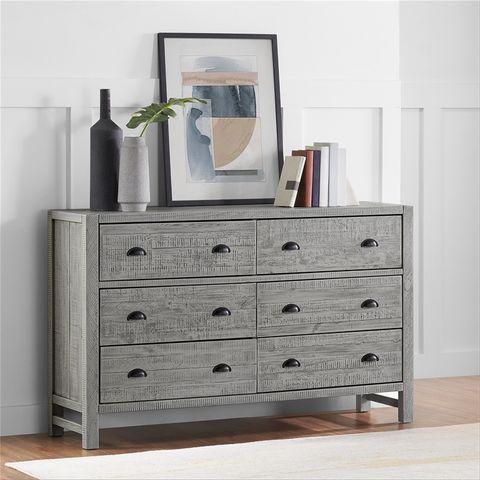 Arden 6-Drawer Double Dresser/Driftwood Gray | Homesquare with regard to Arden 6-Drawer Wood Double Dresser