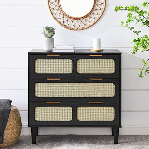 Bay Isle Homeâ„¢ Fiqueroa 5 Drawer Accent Cabinet Chest With Rattan ... with Stone-Textured 5 Drawer Accent Cabinet With Doors