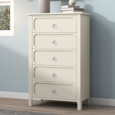Bellemave Bedroom 5 Drawers Chest,Rubber Wooden Chest With Five Large ... for The art of choosing the perfect pearl white 5-drawer chest for your home