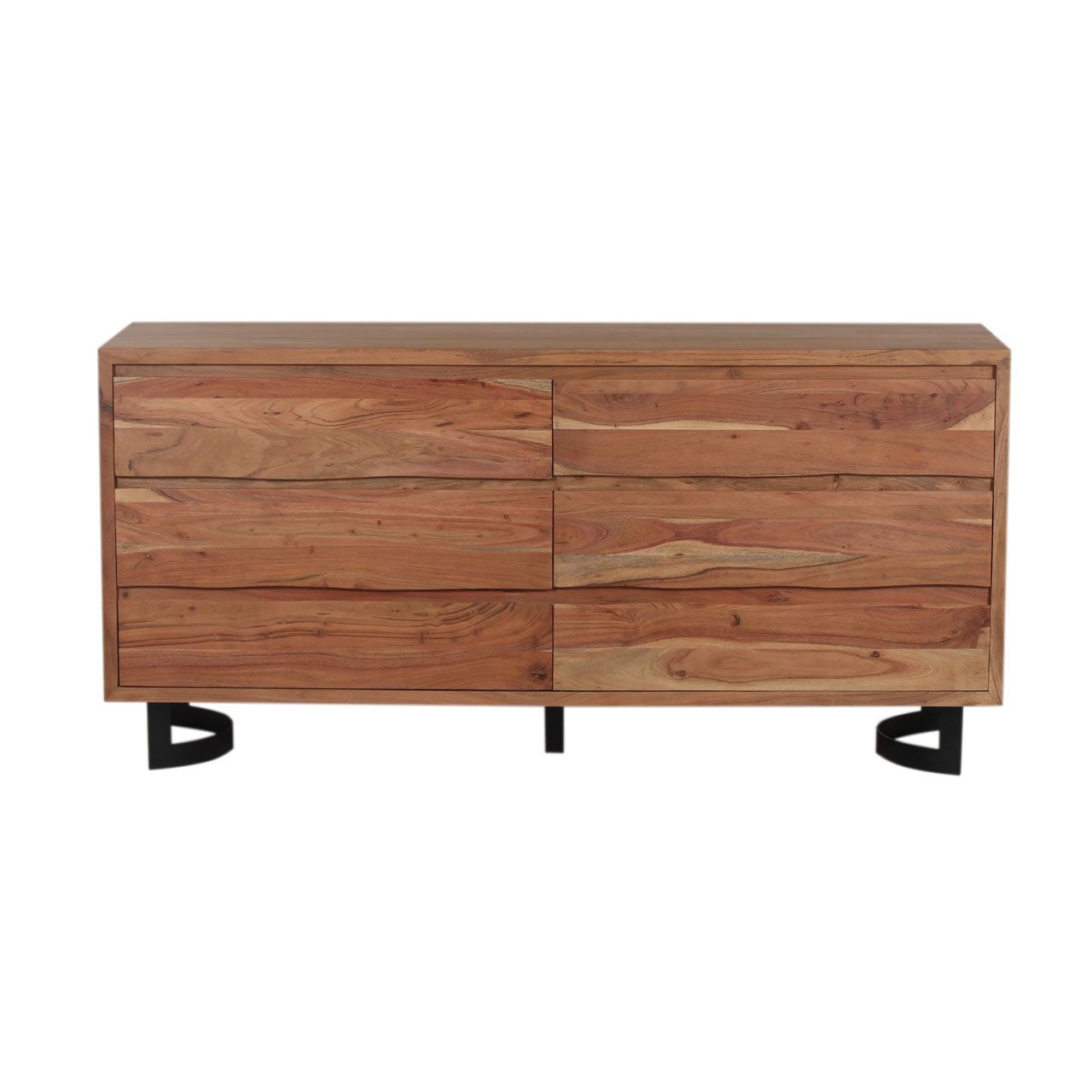 Bent Acacia Wood Metal 6 Drawer Dresser with regard to Peridot 6 Drawer Dresser, Natural Acacia Wood