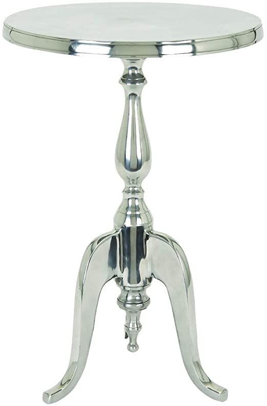 Benzara Traditional Style Aluminum Accent Table With Pedestal Base ... with Morris Cast Aluminum Metal Accent Table In Antique Silver