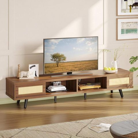 Bestier Rattan Tv Stand For Tvs Up To 75 , Mid Century Modern Tv Stand ... with regard to Beaumont Lane Modern Mango Wood Tv Stand For Tvs Up To 65" In Medium Walnut