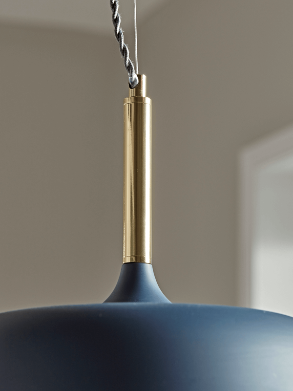Blue &amp; Brass Pendant Light | Pendant Light, Brass Pendant Light, Blue ... throughout Zeno 8.5 Wide Pendant With Metal Shade In Blue/Brass/Blue