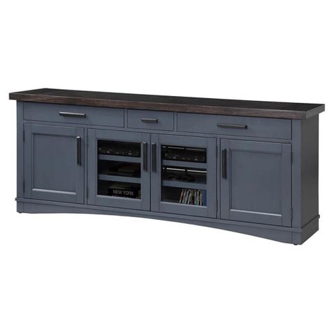 Bowery Hill 76" Traditional Poplar Solid Wood Tv Console In Denim ... with regard to Bowery Hill Traditional 63" Wood Angled Door Tv Console In Moonstone