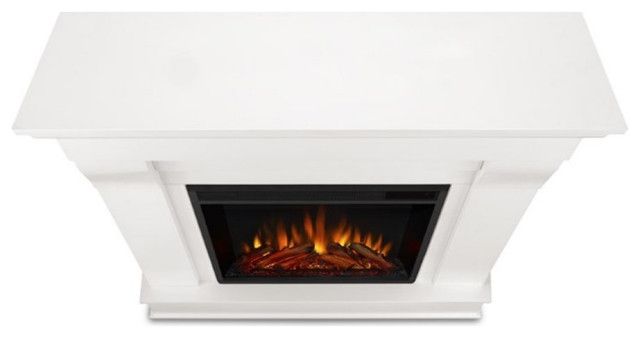 Bowery Hill Contemporary Solid Wood Electric Fireplace In White ... throughout White's Contemporary Living Spaces Enhanced by Electric Fireplace Design