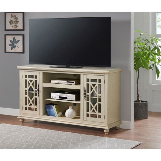 Bowery Hill Modern / Contemporary 2 Door Antique White 63&quot; Tv Stand ... inside Preserving craftsmanship traditions through Bowery Hill's iconic console series