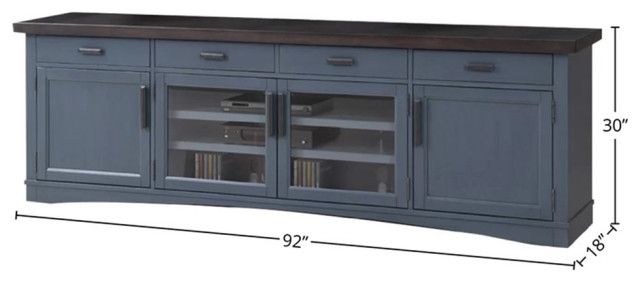 Bowery Hill Traditional 92&quot;W Wood Tv Console In Denim Blue Finish ... for Preserving craftsmanship traditions through Bowery Hill's iconic console series