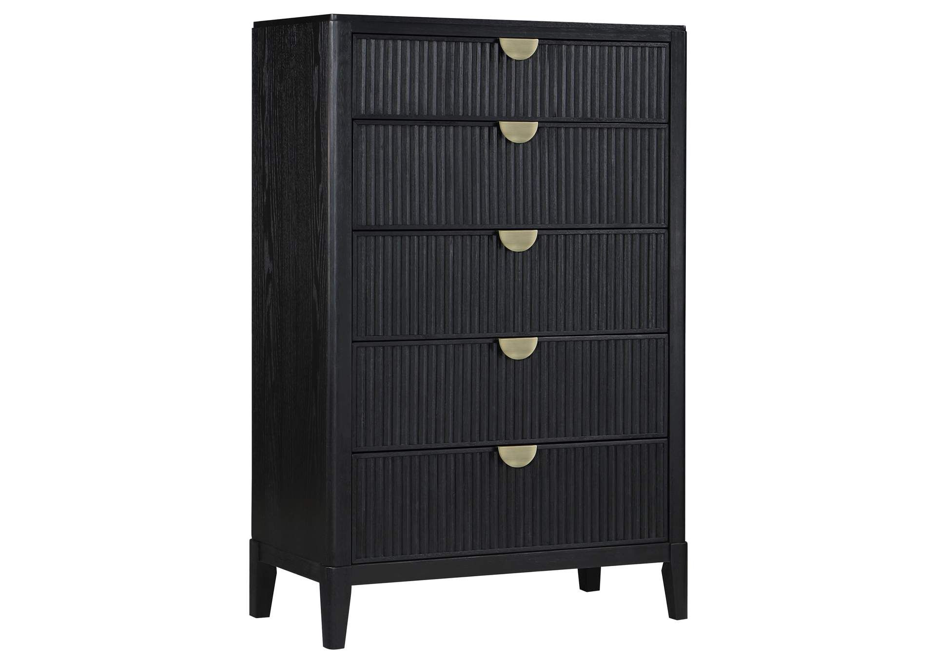 Brookmead 5-Drawer Bedroom Chest Black throughout Franklin Modern Oak Finished Wood Black Finished Metal 5-Drawer Bedroom Chest