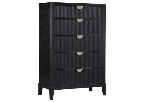 Brookmead 5-Drawer Bedroom Chest Black throughout Franklin Modern Oak Finished Wood Black Finished Metal 5-Drawer Bedroom Chest