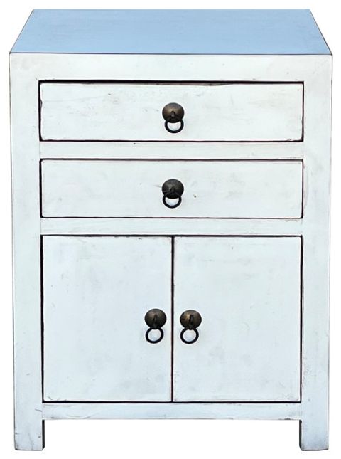 Chinese Distressed Off White 2 Drawers End Table Nightstand Hcs7446 ... within Chinese Distressed Light Gray Metal Hardware End Table Nightstand Hcs3917