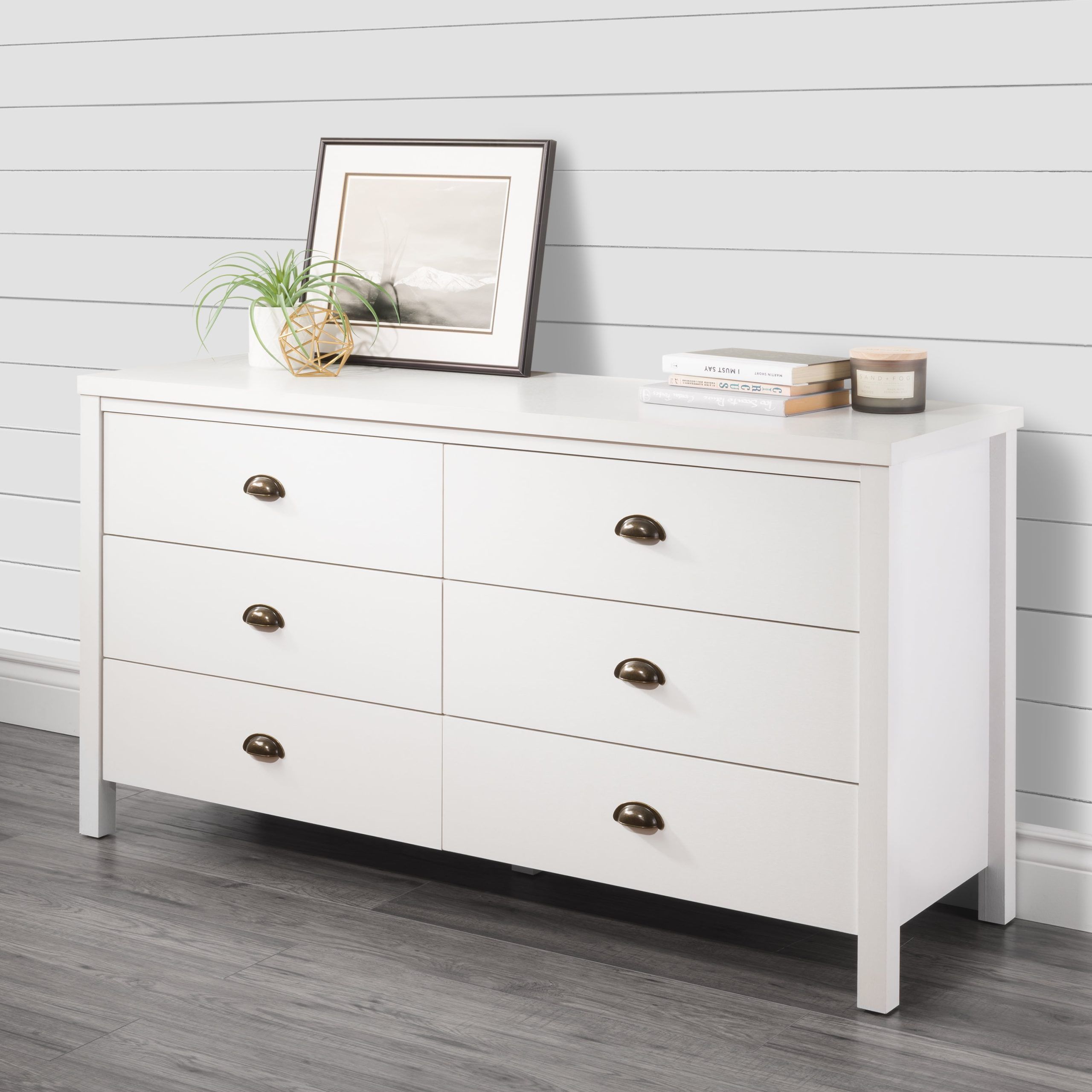 Corliving Boston White Faux Wood-Grain Wide 6-Drawer Tip Resistant ... within Corliving Boston 6 Drawer Dresser, Black