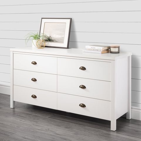 Corliving Boston White Faux Wood-Grain Wide 6-Drawer Tip Resistant ... within Corliving Boston 6 Drawer Dresser, Black