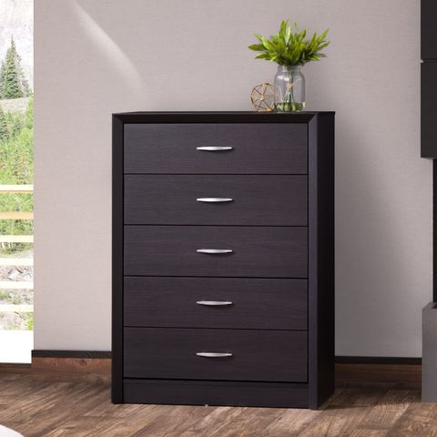 Corliving Newport Black Faux Wood Tall 5-Drawer Tip Resistant Dresser ... within Corliving Boston 6 Drawer Dresser, Black