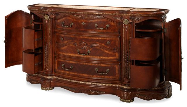 Cortina 5-Piece Eastern King Bedroom Set - Honey Walnut - Victorian ... pertaining to Cortina Dresser And Mirror Set - Honey Walnut