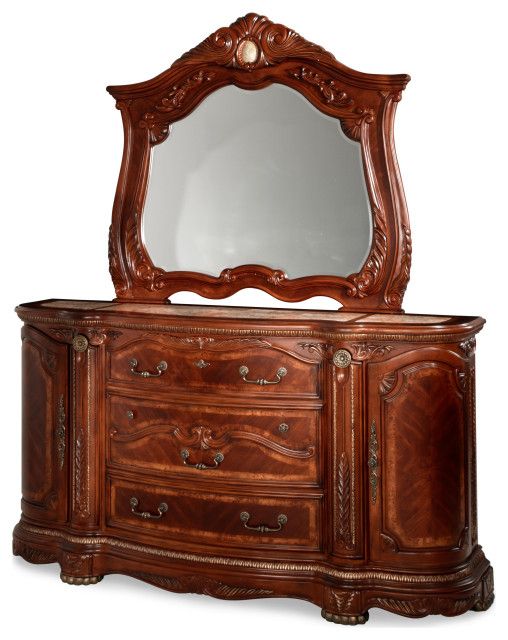 Cortina Dresser and Mirror Set – Honey Walnut