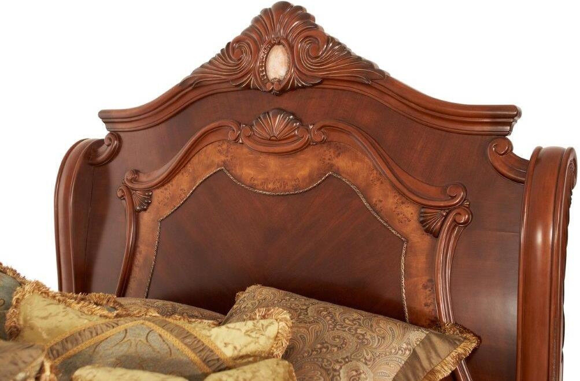Cortina Honey Walnut Sleigh Bedroom Set By Aico | 1Stopbedrooms within Cortina Dresser And Mirror Set - Honey Walnut