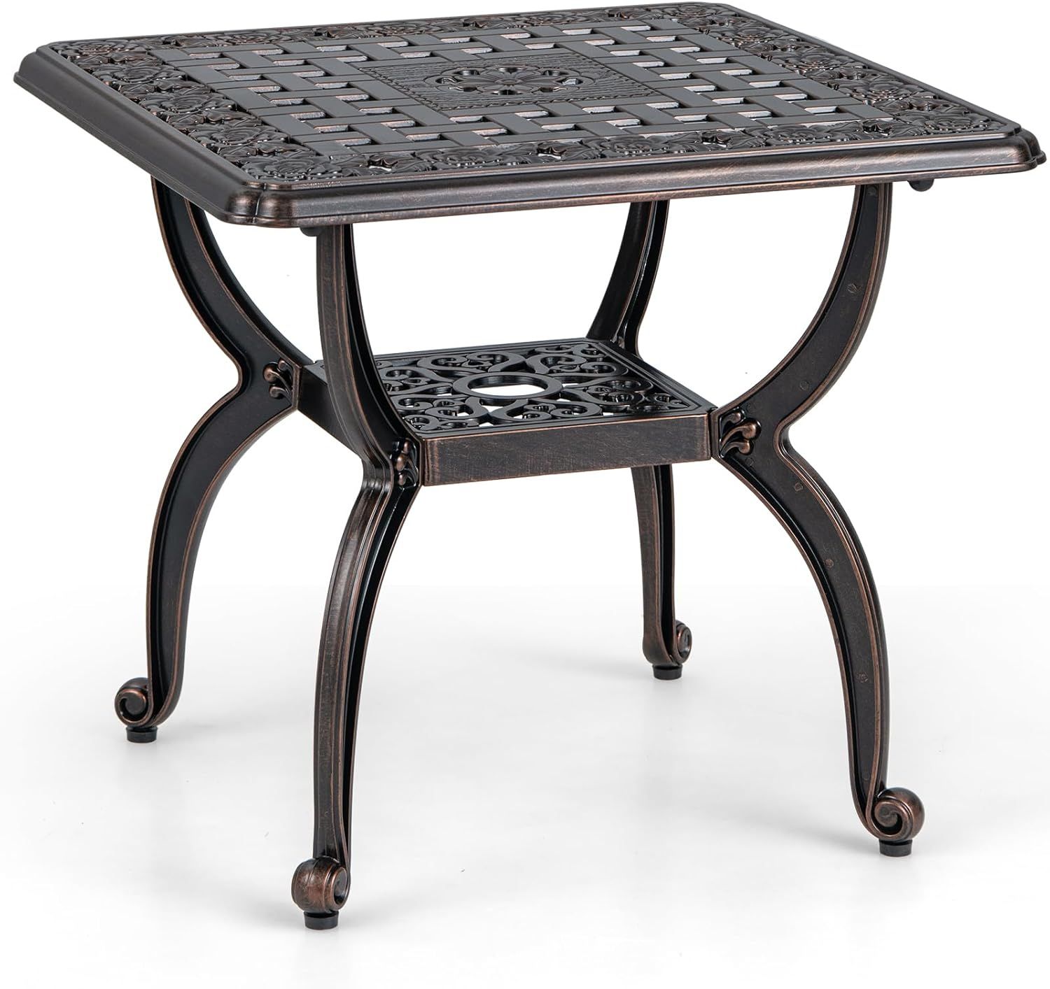 Costway Garden Side Table, Cast Aluminum Outdoor Coffee Table With ... intended for Popular trends in antique silver metal furniture