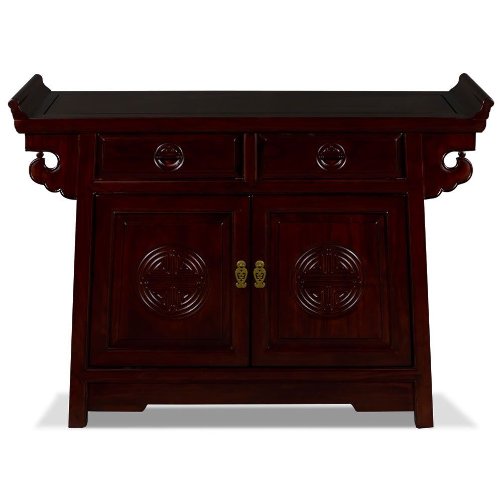 Dark Cherry Elmwood Chinese Longevity Design Altar Cabinet for Exploring Traditional Craftsmanship in Modern Home Entertainment Centers