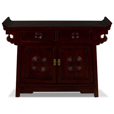 Dark Cherry Elmwood Chinese Longevity Design Altar Cabinet for Exploring Traditional Craftsmanship in Modern Home Entertainment Centers