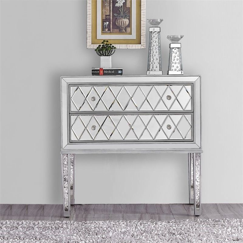 Elegant Decor Reflexion 2 Drawer 34&quot; Mirrored Nightstand In Antique ... regarding Elegant Decor Reflexion 6 Drawer 48&quot; Mirrored Dresser In Antique Silver