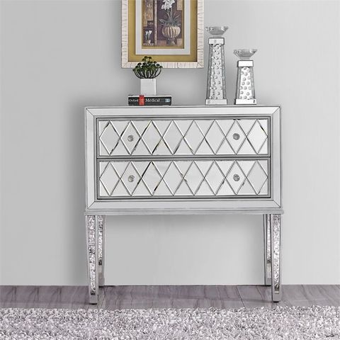 Elegant Decor Reflexion 2 Drawer 34" Mirrored Nightstand In Antique ... regarding Elegant Decor Reflexion 6 Drawer 48" Mirrored Dresser In Antique Silver