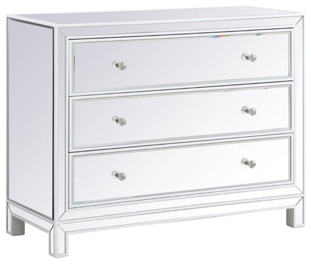 Elegant Decor Reflexion 40&quot; 3-Drawer Metal Mdf Mirrored Cabinet In ... in Understanding the Appeal of Mirrored Furniture in Modern Interiors